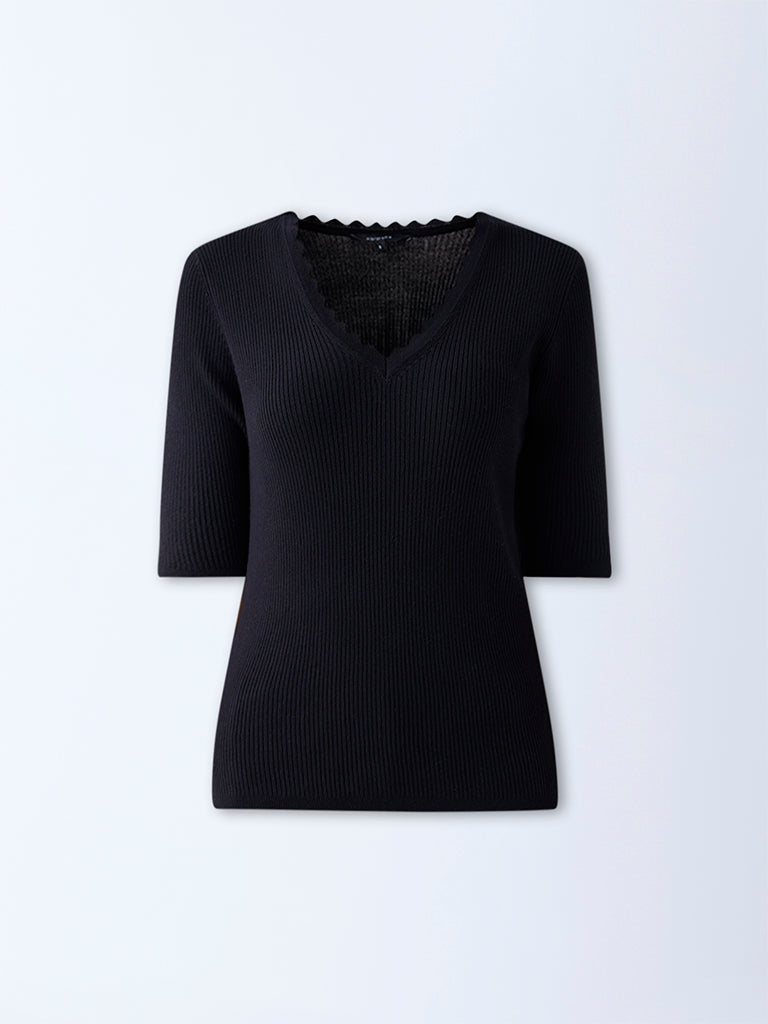 Wardrobe Black Self-Striped Top