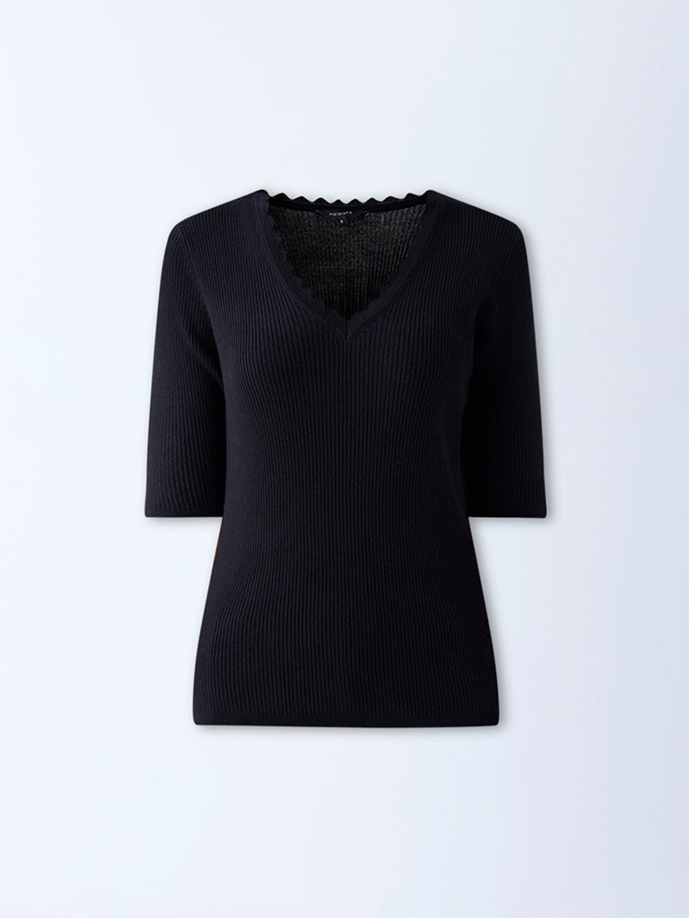 Wardrobe Black Self-Striped Top