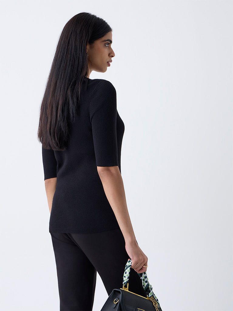 Wardrobe Black Self-Striped Top
