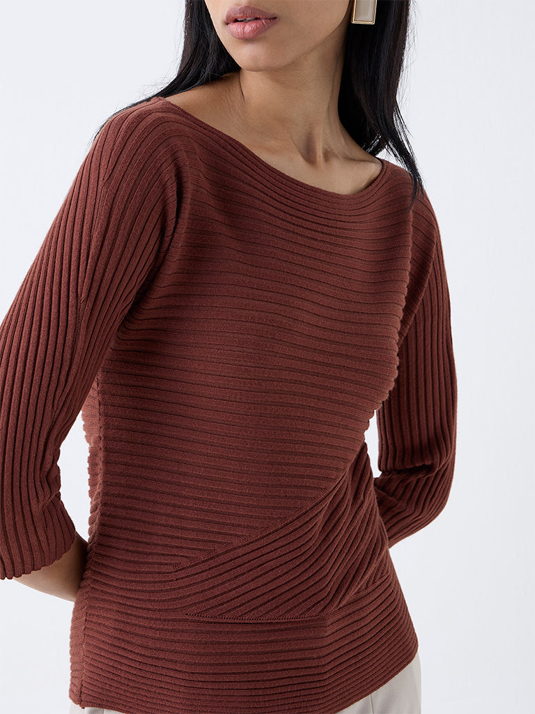 Wardrobe Brown Self-Striped Top