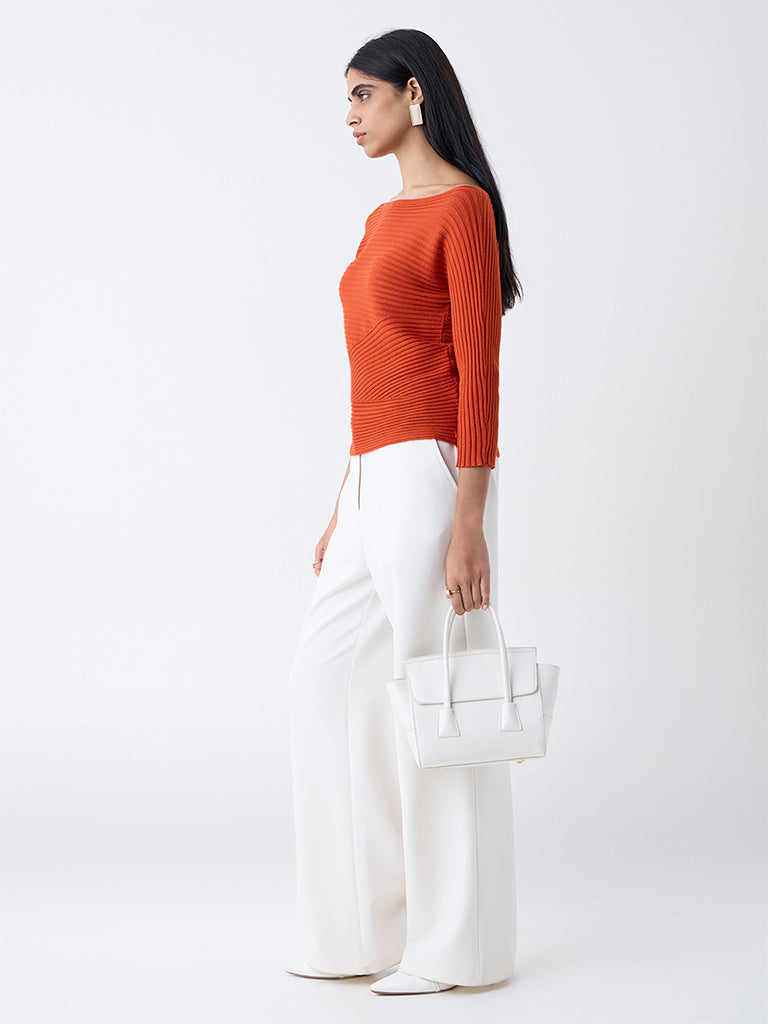Wardrobe Orange Self-Striped Top