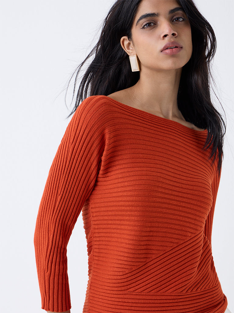 Wardrobe Orange Self-Striped Top