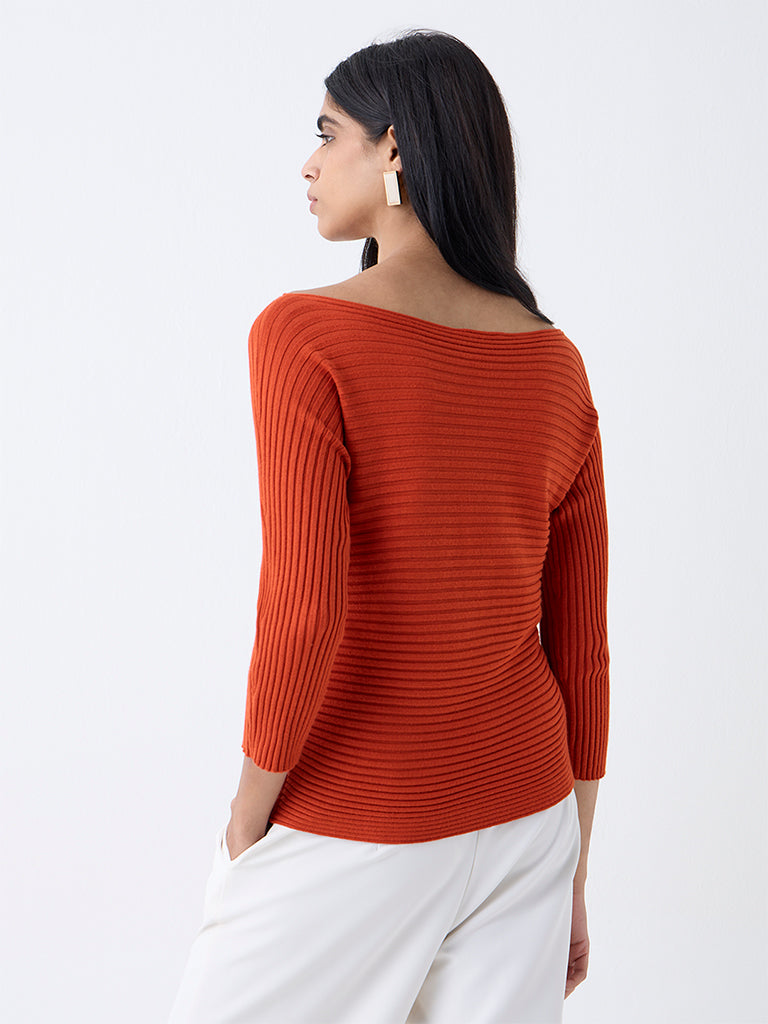 Wardrobe Orange Self-Striped Top