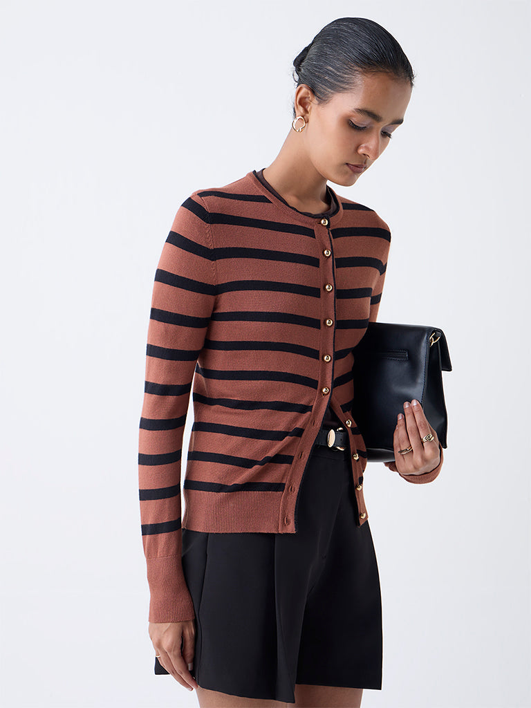 Wardrobe Brown Striped Knitted Cardigan