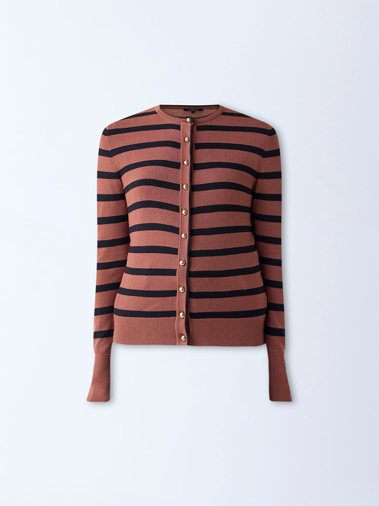 Wardrobe Brown Striped Knitted Cardigan