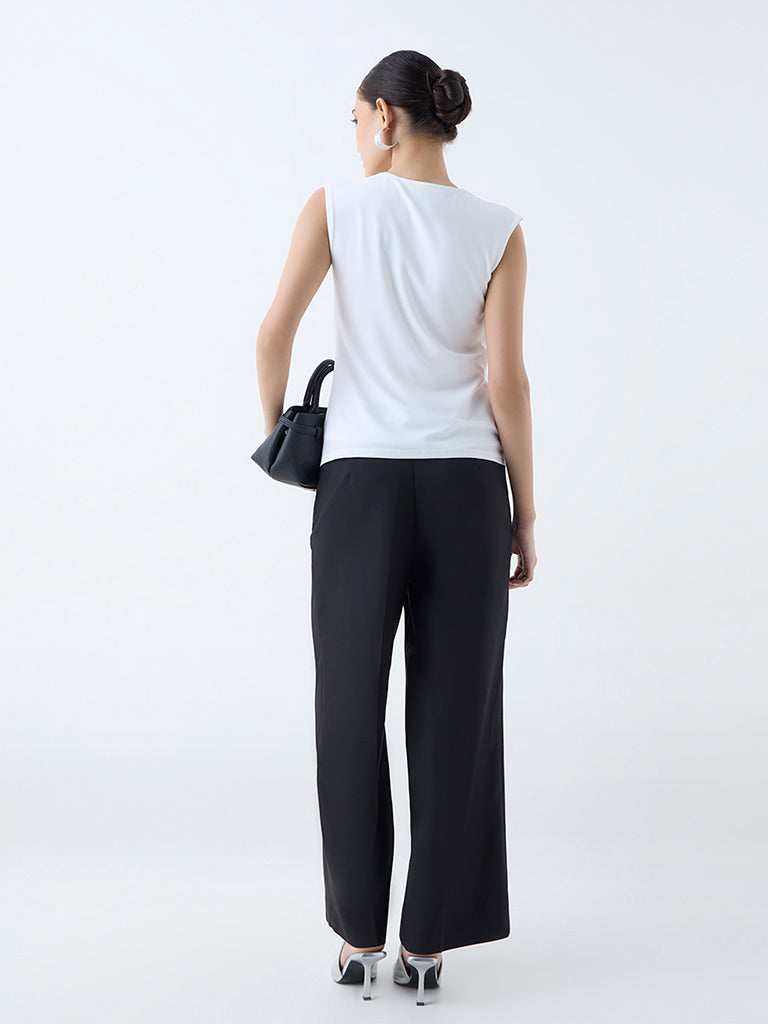 Westside Wardrobe Women's White Solid Ruched Top for Work Wear Back View