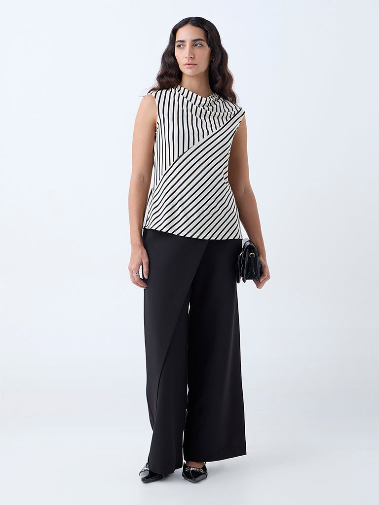 Westside Wardrobe Women's Off-White Striped Top for Work Wear Full View