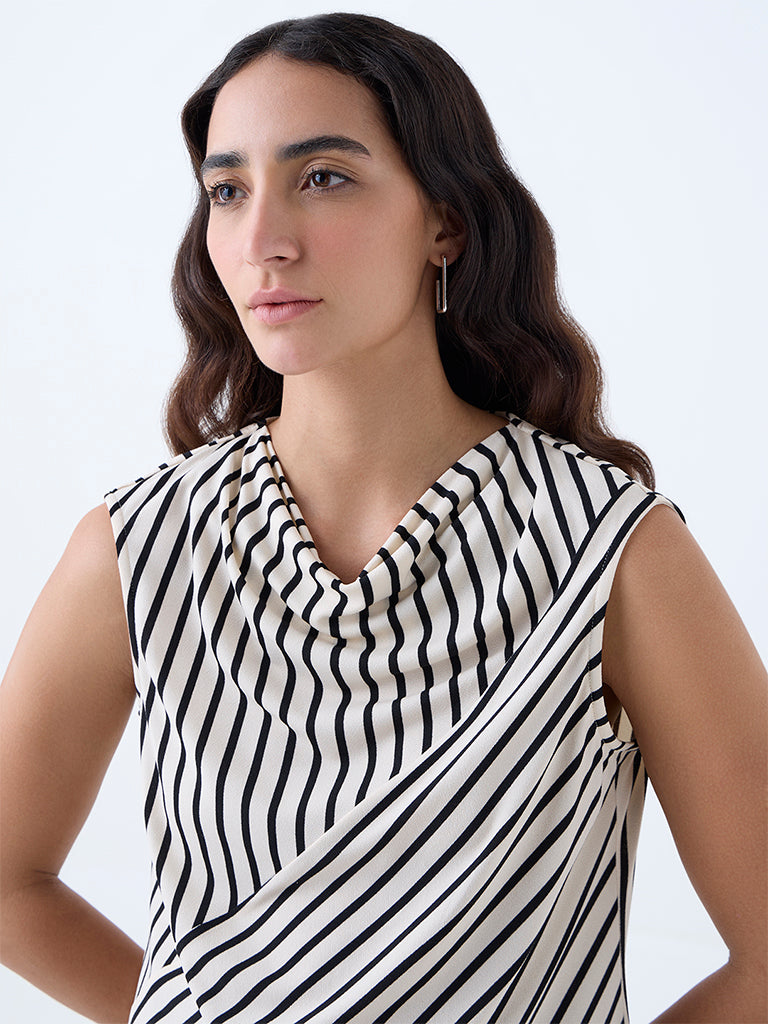 Westside Wardrobe Women's Off-White Striped Top for Work Wear Zoomed View