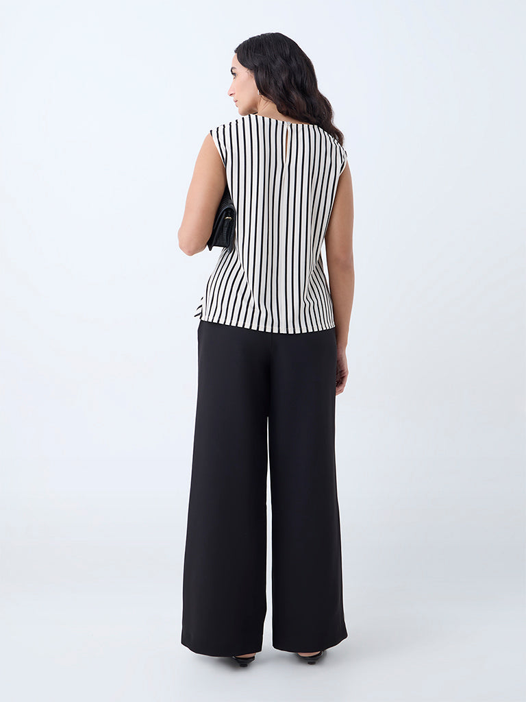 Westside Wardrobe Women's Off-White Striped Top for Work Wear Back View
