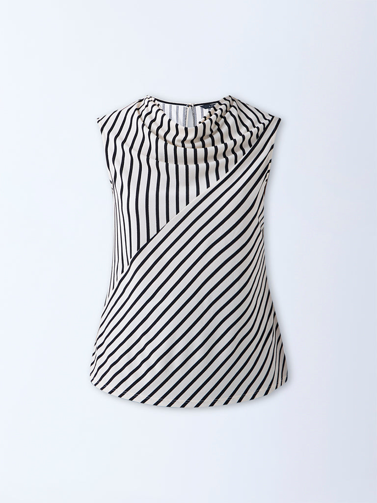 Westside Wardrobe Women's Off-White Striped Top for Work Wear Flatly