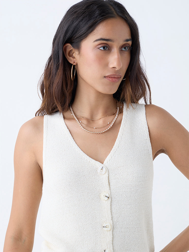 LOV White Knit-Textured Top