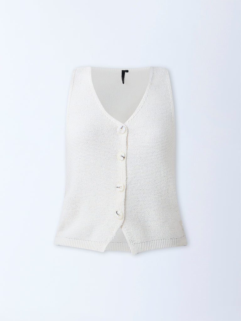 LOV White Knit-Textured Top