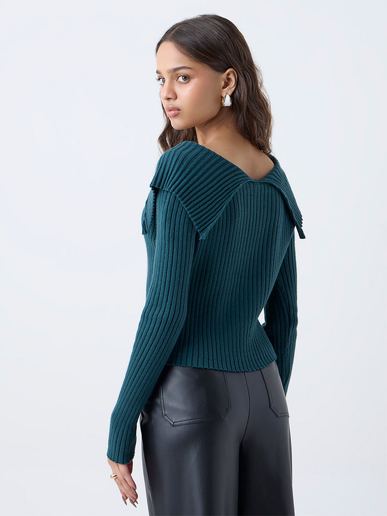 LOV Teal Ribbed-Textured Top