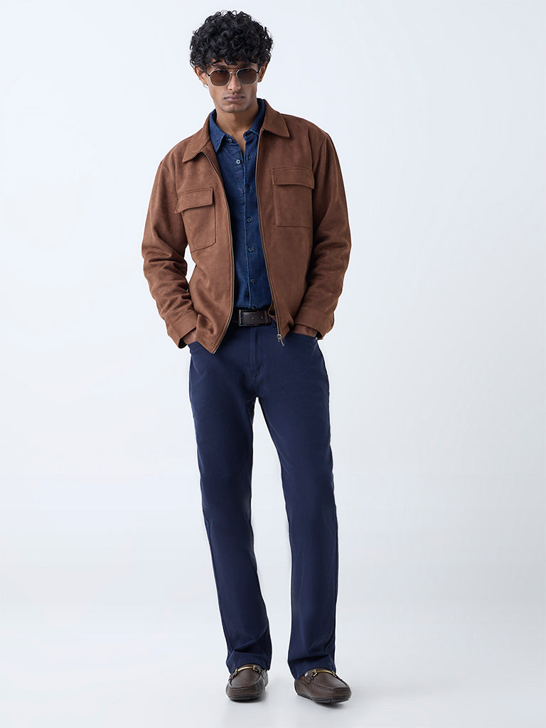 Westside Ascot Men's Tan Relaxed-Fit Suede Jacket for Casual Wear Front View
