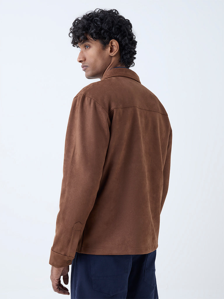 Westside Ascot Men's Tan Relaxed-Fit Suede Jacket for Casual Wear Back View