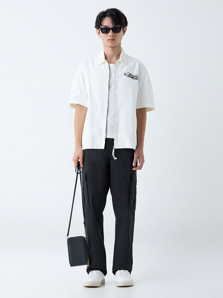 ETA Black Cargo-Style Relaxed-Fit Mid-Rise Cotton-Blend Pants