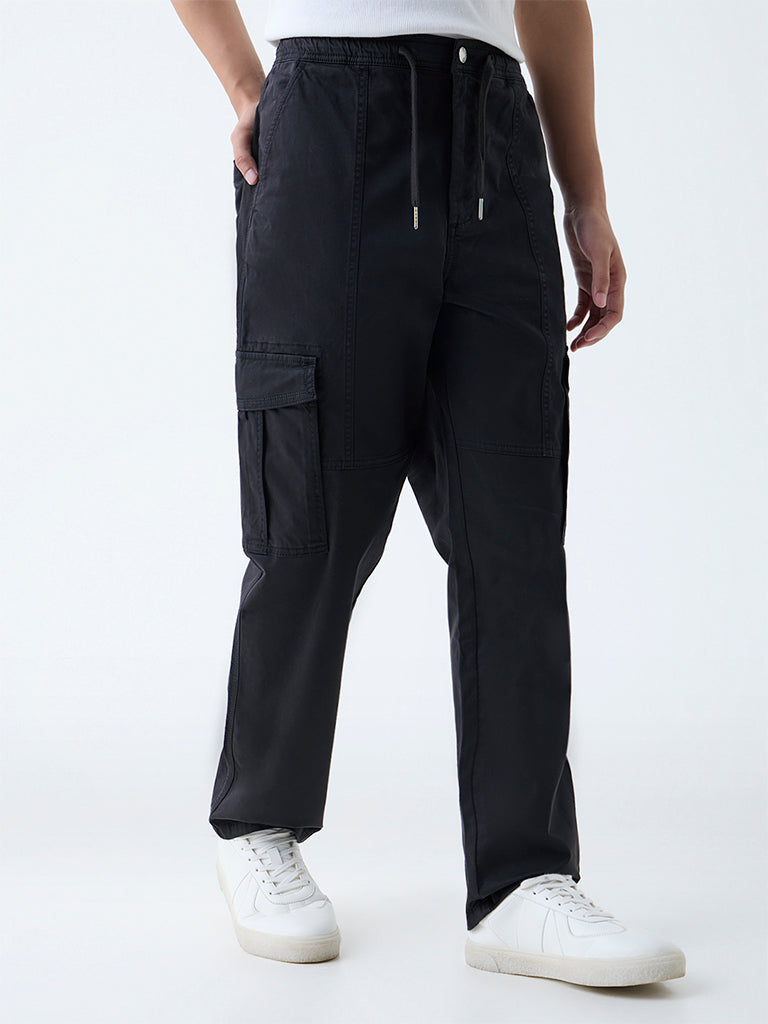 ETA Black Cargo-Style Relaxed-Fit Mid-Rise Cotton-Blend Pants