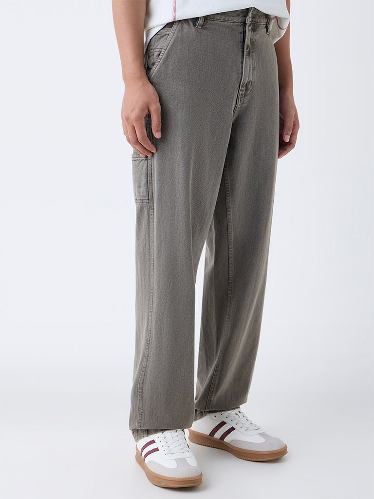 Nuon Grey Solid Relaxed-Fit Mid-Rise Jeans