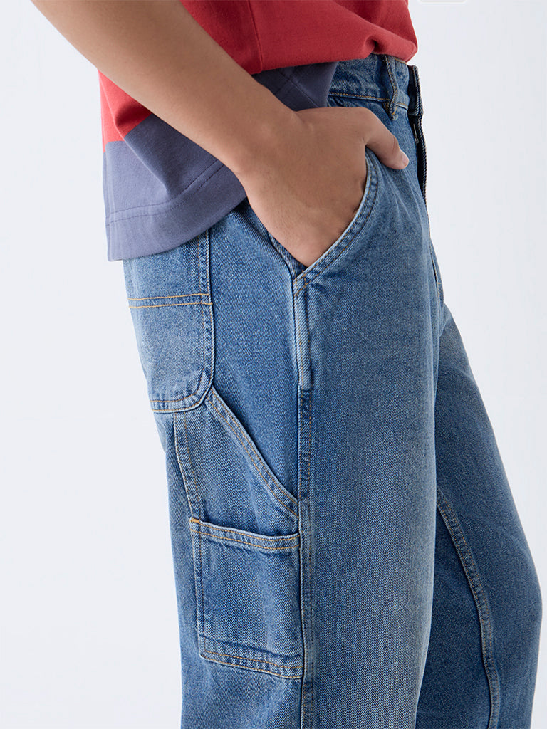 Nuon Blue Faded Relaxed-Fit Mid-Rise Jeans