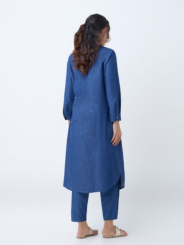 Utsa Indigo Embroidered Straight Denim Kurta