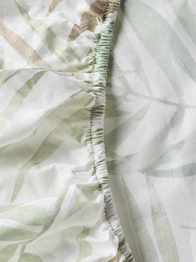 Westside Home Green Leaf Design Queen Bed Sheet Set