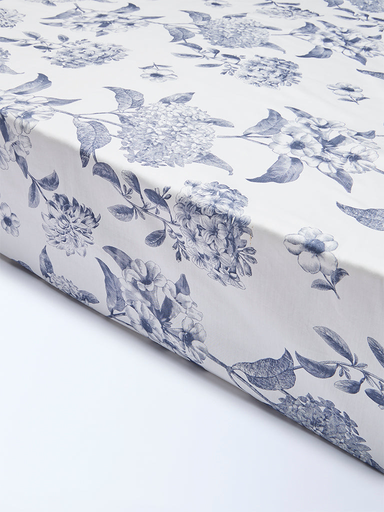 Westside Home Dusty Blue Foliage Pattern King Bed Sheet Set