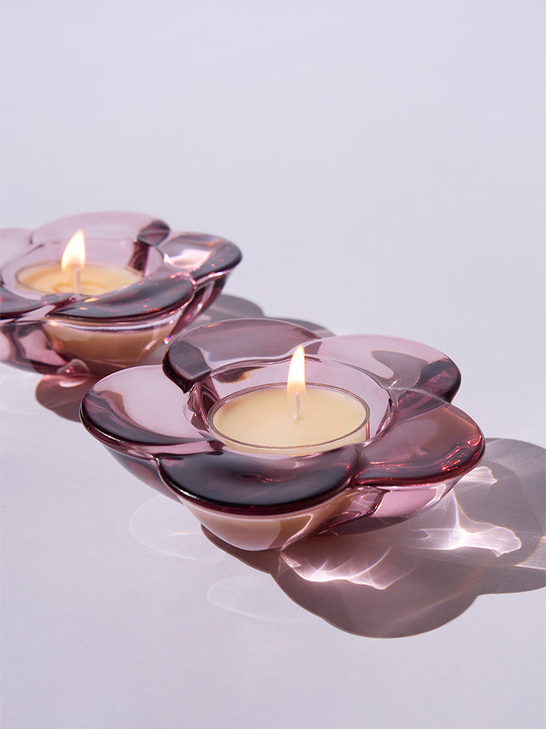 Westside Home Burgundy Floral Tealight Candle Holder (Set of 2) - Festive Season Gift