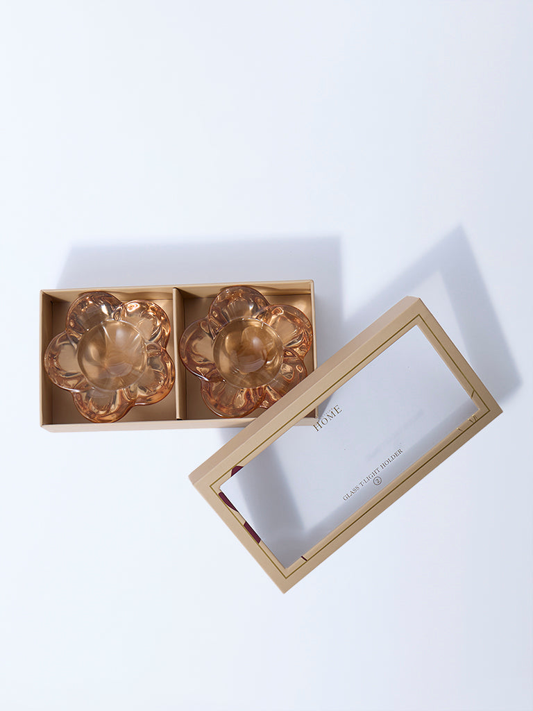 Westside Home Gold Floral Tealight Candle Holder (Set of 2) - Festive Season Gift