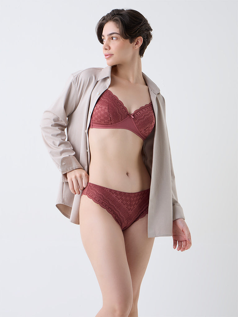 Wunderlove Brown Lace Detailed Brazilian Briefs