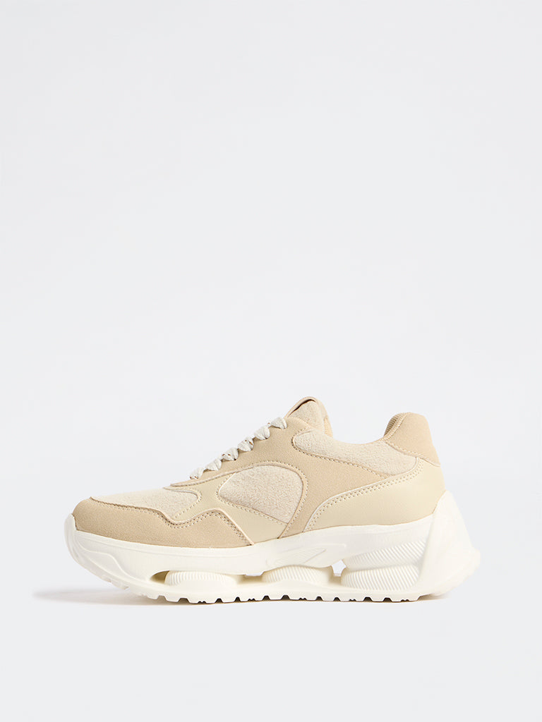 LUNA BLU Light Beige Lace-Up Chunky Sneakers