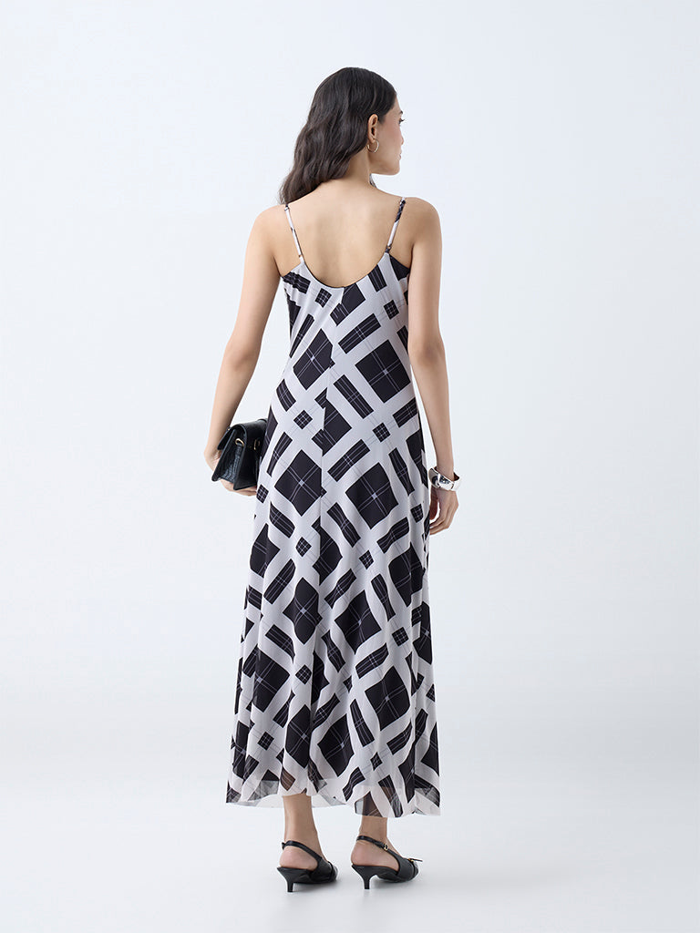 Wardrobe Black Checks Cowl Neck A-Line Dress