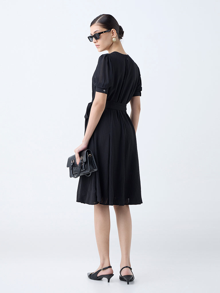 Wardrobe Black Seersucker Wrap-Style Dress