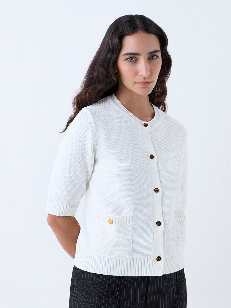 Wardrobe White Knitted Cotton Cardigan