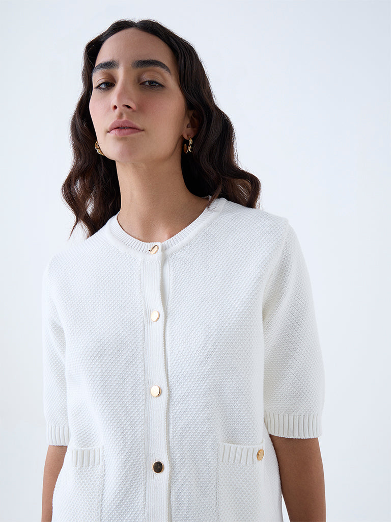 Wardrobe White Knitted Cotton Cardigan