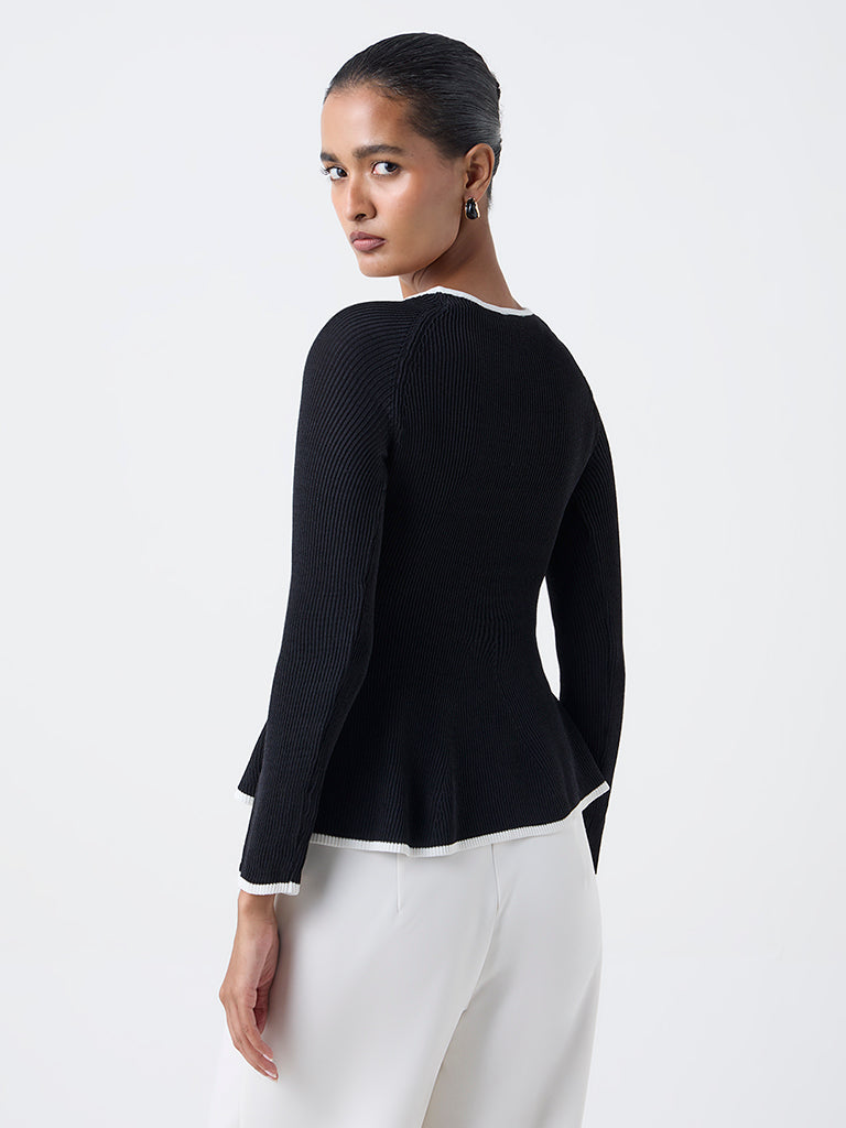 Wardrobe Black Ribbed-Textured Peplum Top