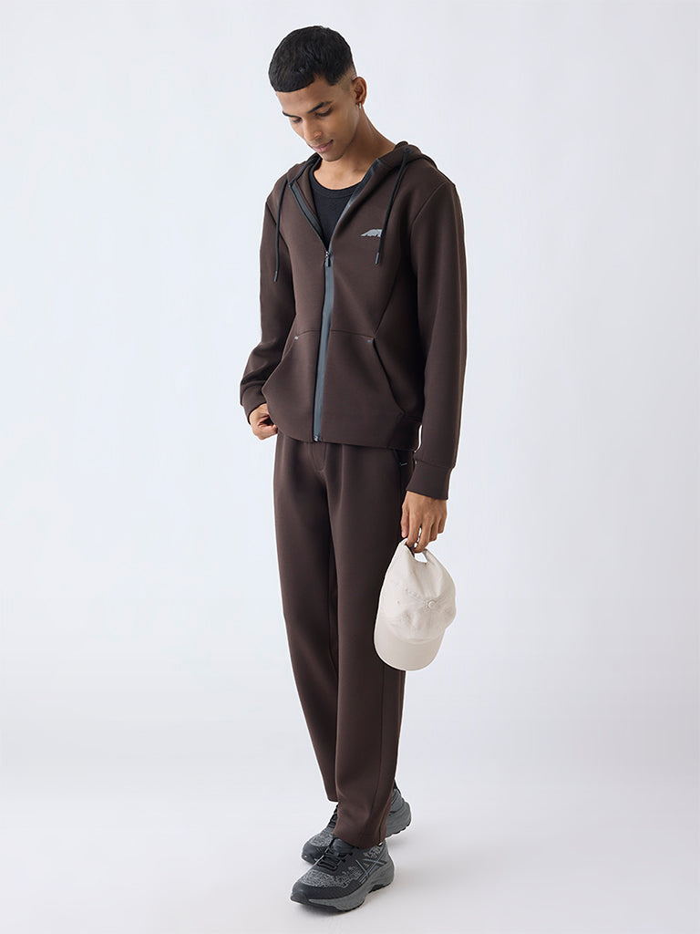 Studiofit Dark Brown Relaxed-Fit Hooded Jacket