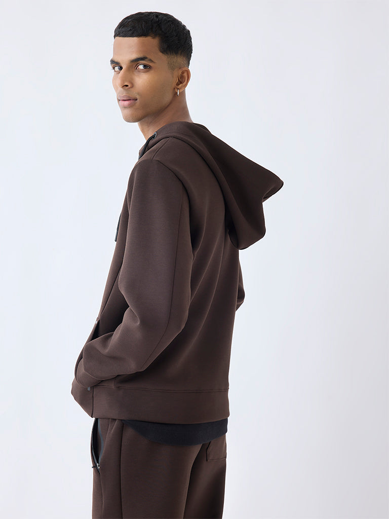 Studiofit Dark Brown Relaxed-Fit Hooded Jacket