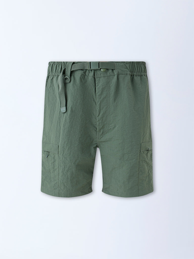 Westside Studiofit Men's Olive Relaxed-Fit Mid-Rise Shorts for Sports Wear Flatly