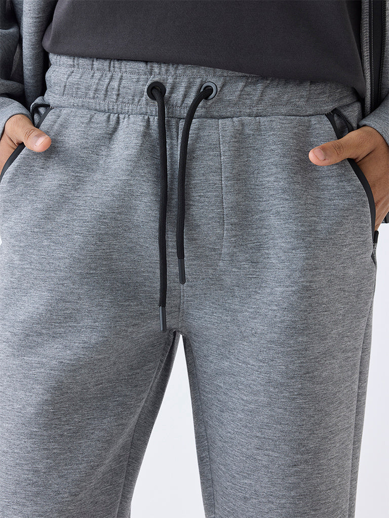 Studiofit Grey Relaxed-Fit Mid-Rise Track Pants
