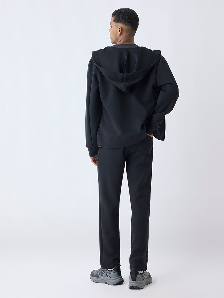 Studiofit Black Solid Relaxed-Fit Mid-Rise Track Pants