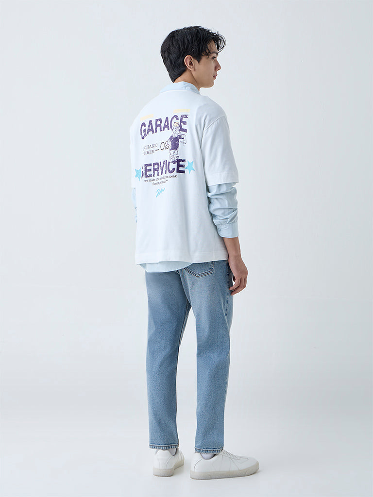 Nuon Blue Faded Slim-Fit Mid-Rise Jeans