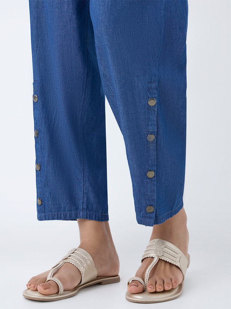 Utsa Indigo Solid Denim Ethnic Pants