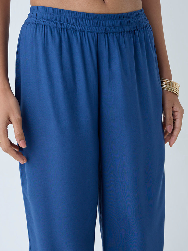 Westside Utsa Women's Indigo Solid Ethnic Pants for Everyday Zoomed View
