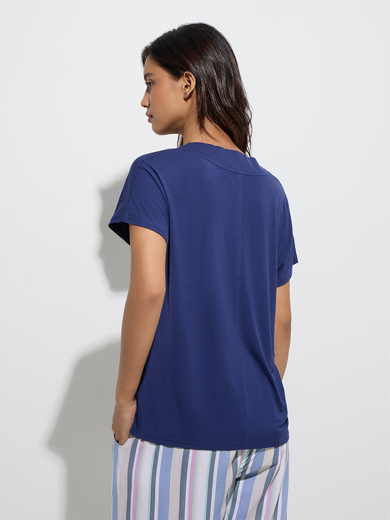 Buy Wunderlove Navy Solid V-Neck Top from Westside