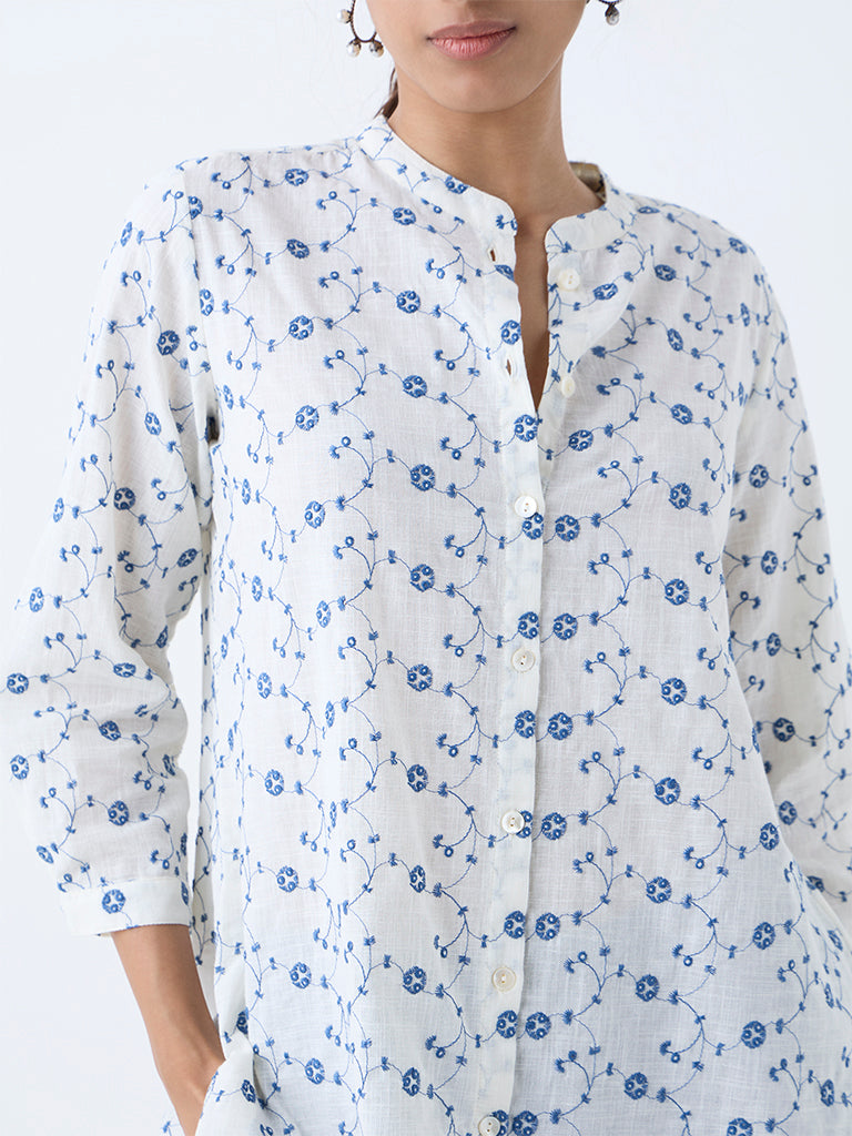 Westside Utsa Women's White Embroidered Cotton-Blend Tunic for Work Wear Zoomed View