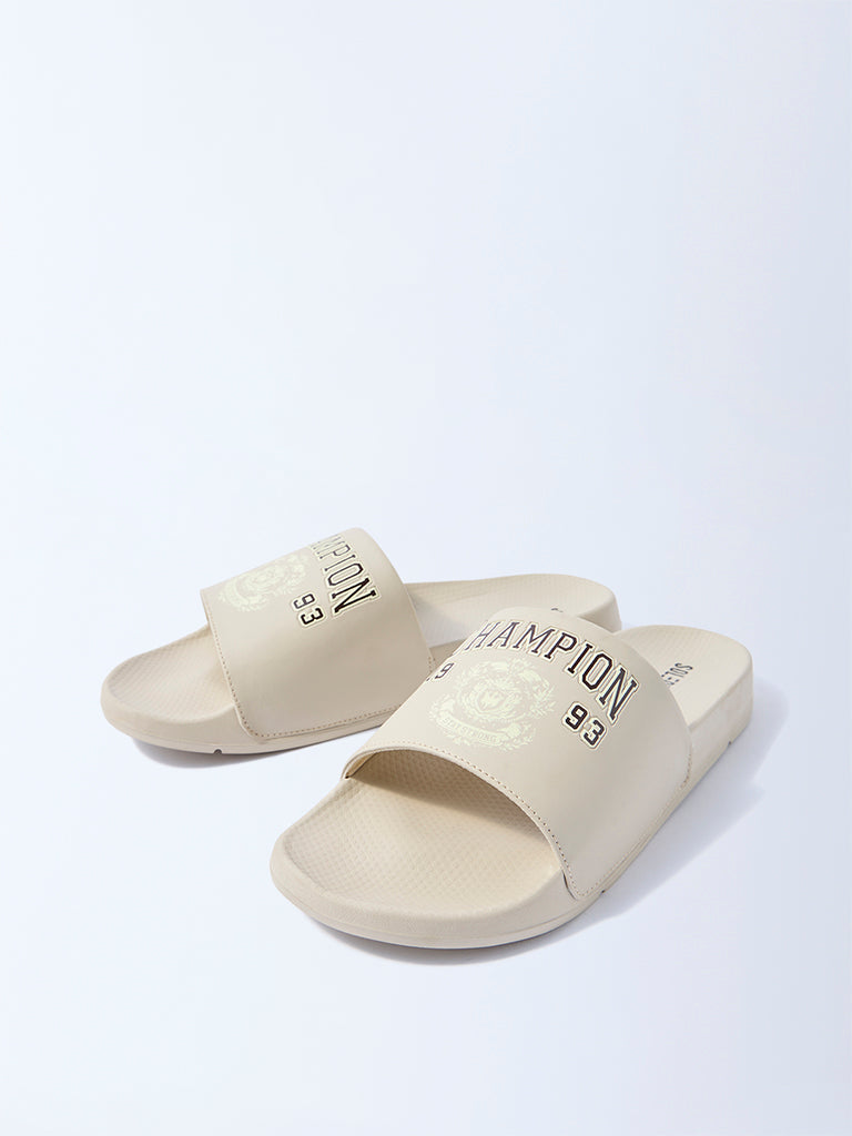 Buy SOLEPLAY Off-White Typographic Pool Slides from Westside