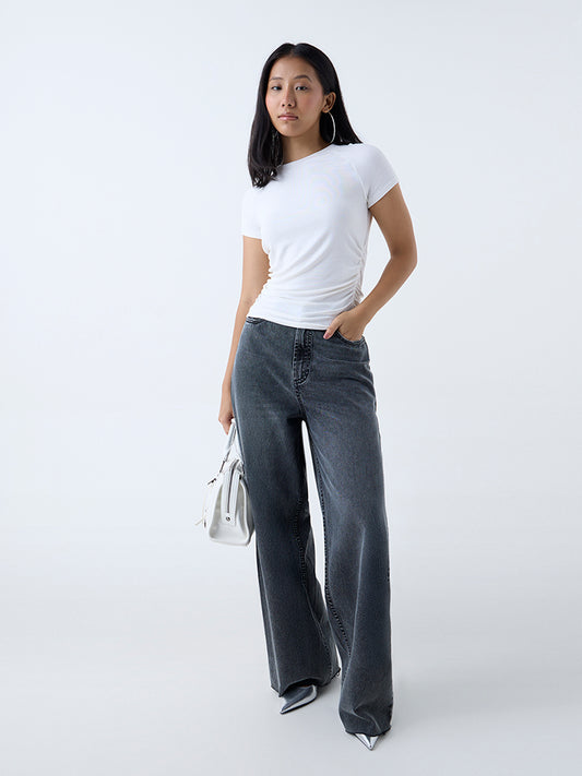 Nuon Grey-Wash High-Waist Wide Leg Fit Jeans