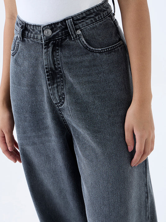 Nuon Grey-Wash High-Waist Wide Leg Fit Jeans
