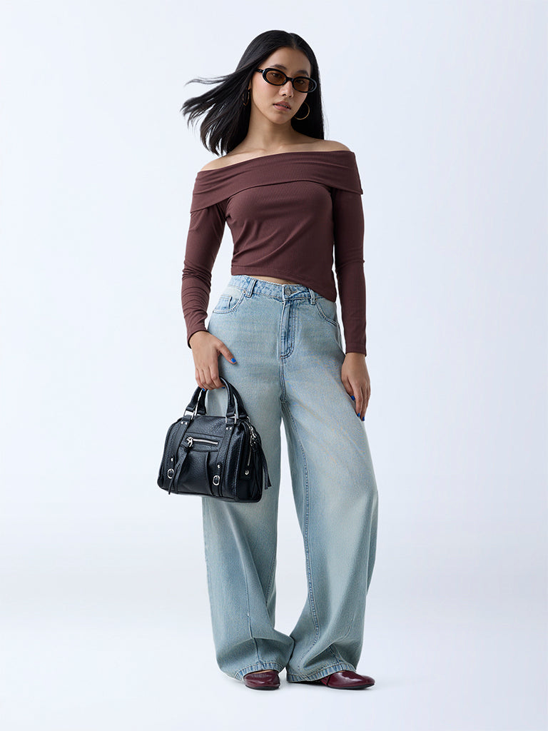 Nuon Light Blue Washed Wide-Leg High-Rise Jeans