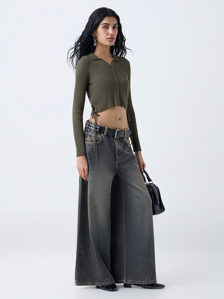 Nuon Olive Self-Striped Top